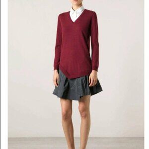 Carven Merino Wool Drop Waist Sweater Dress Mixed Media Designer Preppy Size S